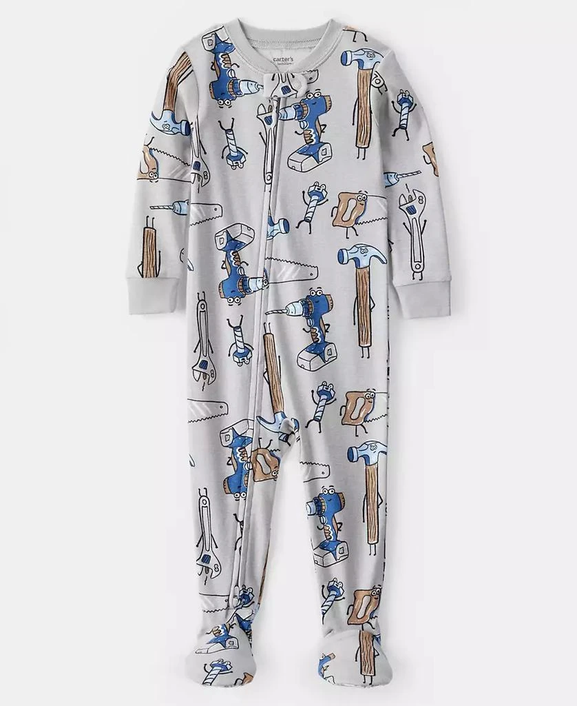 商品Carter's|Baby Boys Construction-Print 100% Cotton Long-Sleeve Snug-Fit 1-Piece Footed Pajamas,价格¥89,第1张图片