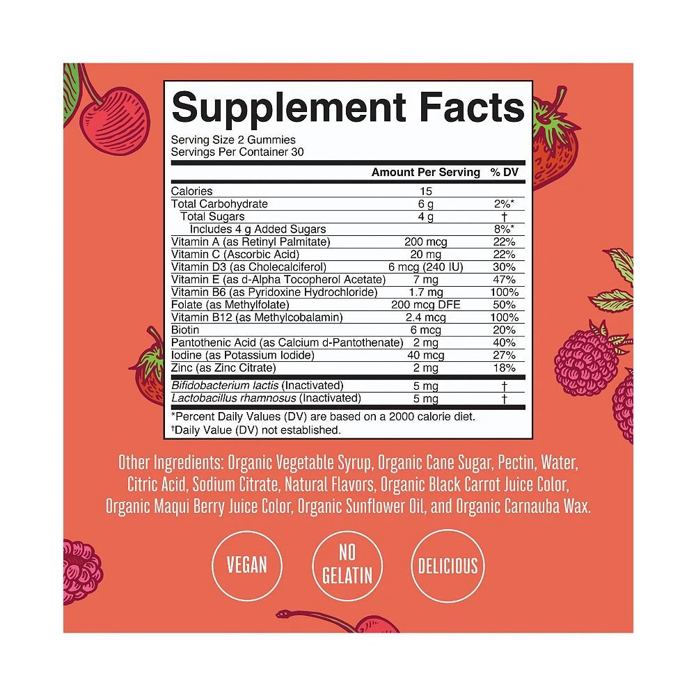 商品MaryRuth Organics|Kids Multivitamin & Postbiotics Gummies, Mixed Berry & Cherry, Org, 60 ct,价格¥224,第2张图片详细描述