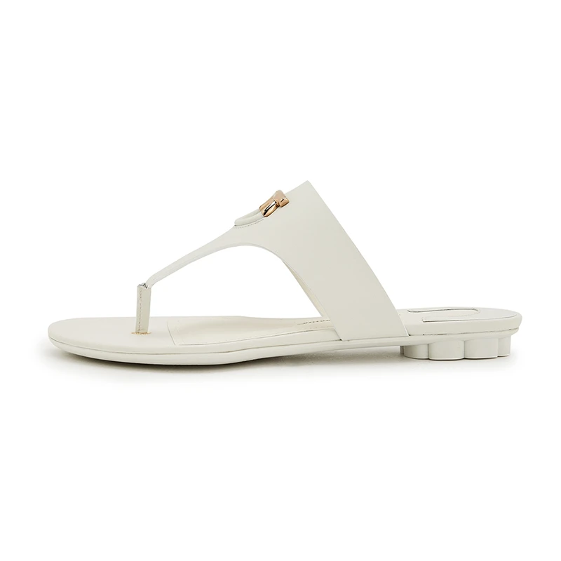 商品Salvatore Ferragamo|SALVATORE FERRAGAMO 白色女士露趾平底拖鞋 0684829,价格¥2059,第1张图片