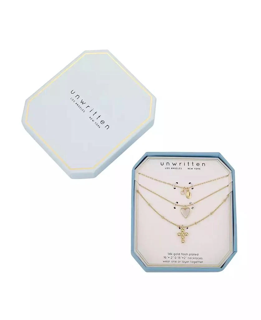 商品Unwritten|14K Gold Flash-Plated 3-Pieces Genuine Mother Of Pearl Heart and Cross Layered Pendants Set,价格¥112,第2张图片详细描述