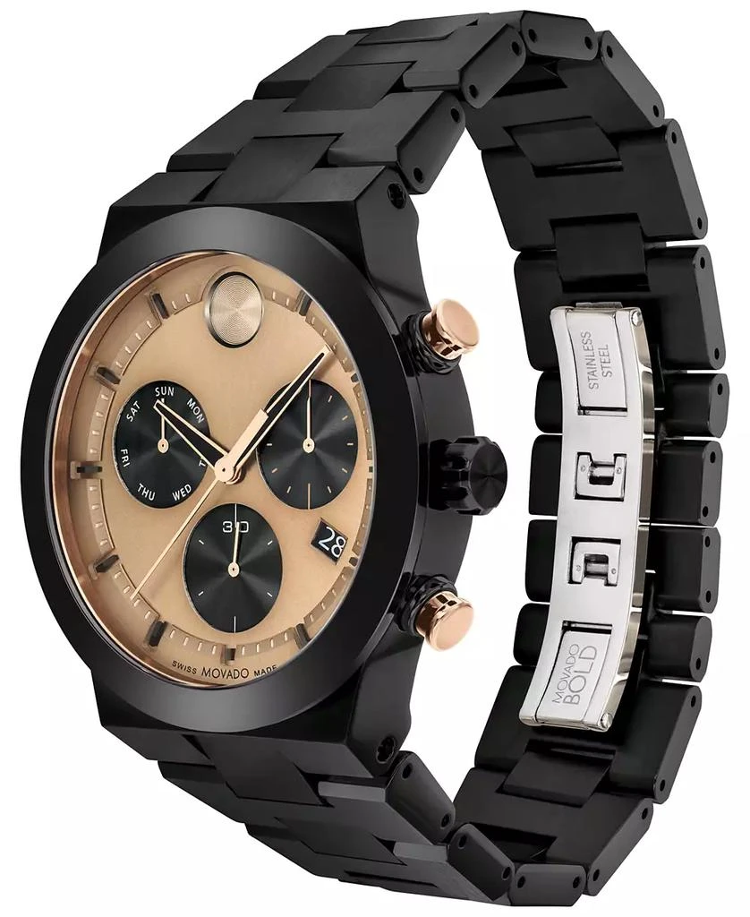 商品Movado|Men's Bold Fusion Swiss Quartz Chronograph Ionic Plated Black Steel Bracelet Watch 44mm,价格¥7408,第2张图片详细描述