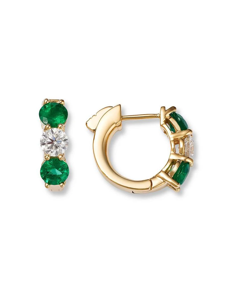 14K Yellow Gold Emerald & Diamond Hoop Earrings 商品