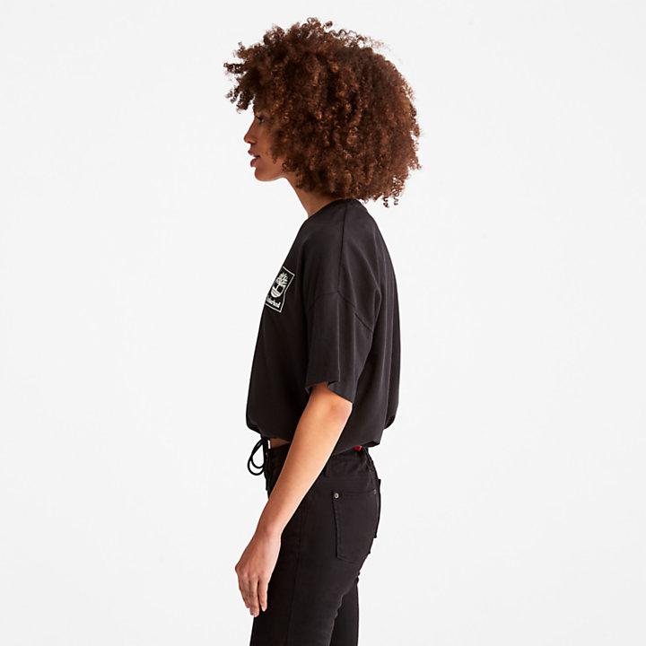 Cropped T-Shirt with Drawstring Hem for Women in Black商品第4张图片规格展示