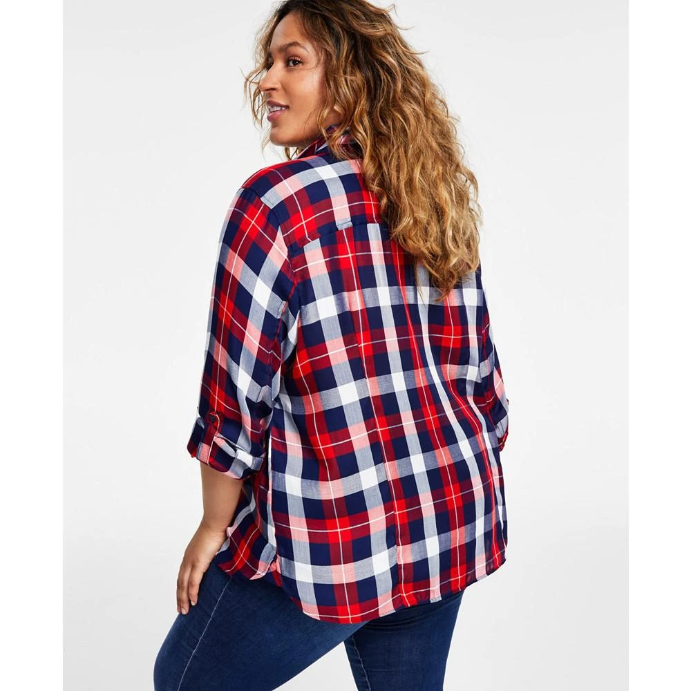 商品Tommy Hilfiger|Plus Size Roll-Tab Plaid Shirt, Created for Macy's,价格¥260,第2张图片详细描述
