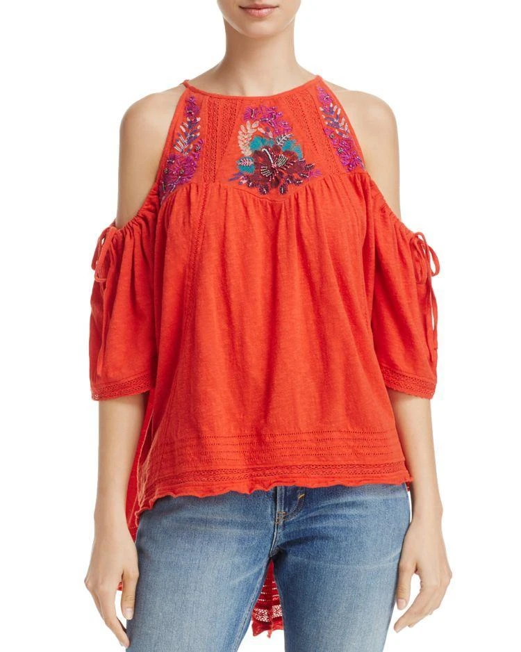 商品Free People|Free People Fast Times Embroidered Cold Shoulder Top,价格¥291,第1张图片