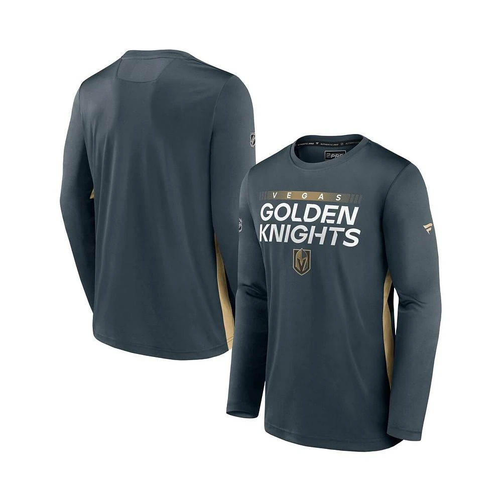 商品Fanatics|Men's Branded Gray Vegas Golden Knights Authentic Pro Rink Performance Long Sleeve T-shirt,价格¥340,第1张图片