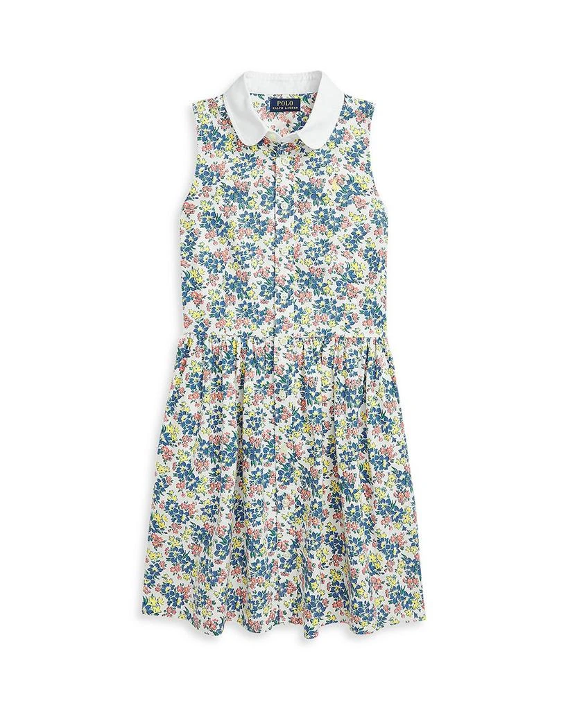 商品Ralph Lauren|Girls' Floral Cotton Oxford Shirt Dress - Little Kid, Big Kid,价格¥352,第1张图片