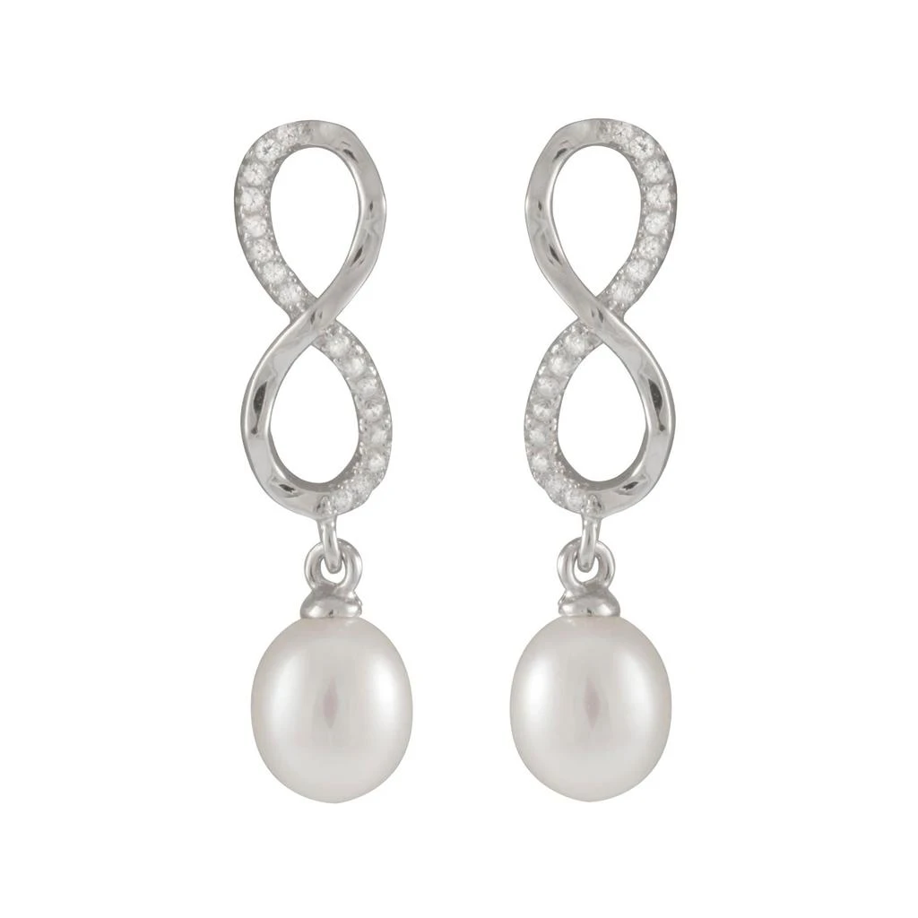 商品Splendid Pearls|Infinity Shaped 7.5-8mm Pearl Earrings Set In Sterling Silver,价格¥224,第1张图片