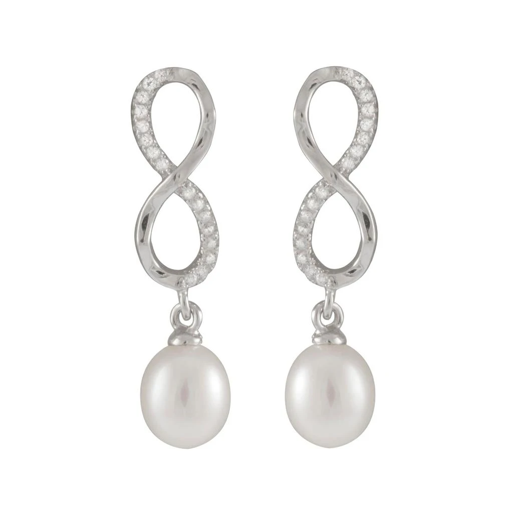 商品Splendid Pearls|Infinity Shaped 7.5-8mm Pearl Earrings Set In Sterling Silver,价格¥286,第1张图片