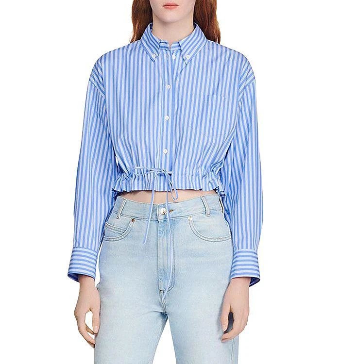 商品Sandro|Tamara Striped Cropped Shirt,价格¥1190,第1张图片