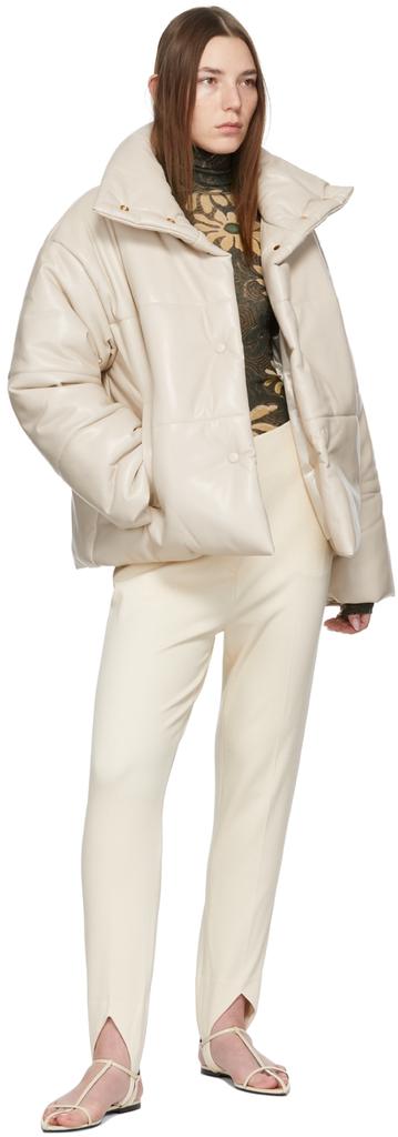 Beige Hide Puffer Vegan Leather Jacket商品第4张图片规格展示