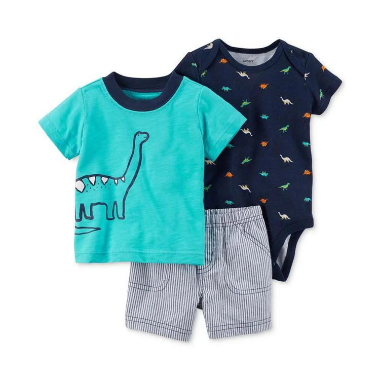 商品Carter's|3-Pc. Cotton Dinosaur T-Shirt, Printed Bodysuit & Shorts Set, Baby Boys,价格¥74,第1张图片