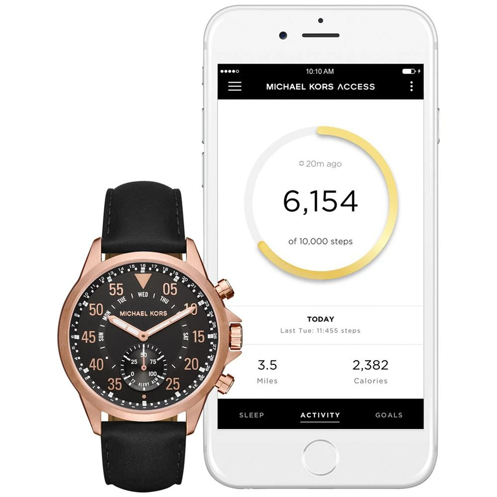 商品Michael Kors|Access Men's Gage Black Leather Strap Hybrid Smart Watch 45mm,价格¥1556,第4张图片详细描述