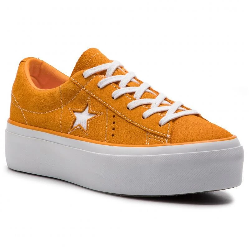 商品Converse|Converse One Star Platform OX Ladies Bright Orange Suede Sneakers,价格¥404,第2张图片详细描述