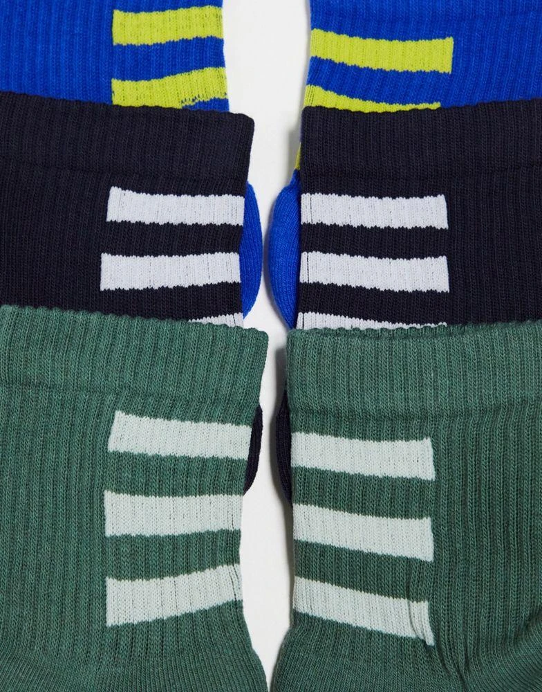 商品Adidas|adidas Training 3 pack 3-stripe crew socks in khaki, navy and mid blue,价格¥114,第3张图片详细描述