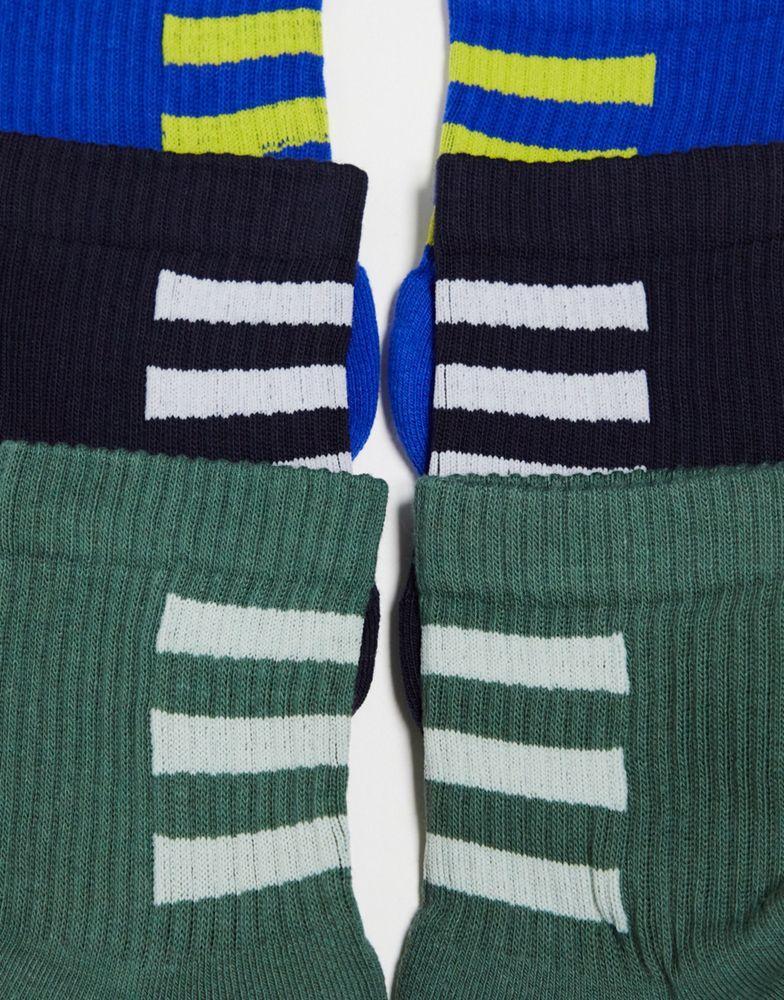 商品Adidas|adidas Training 3 pack 3-stripe crew socks in khaki, navy and mid blue,价格¥55,第5张图片详细描述