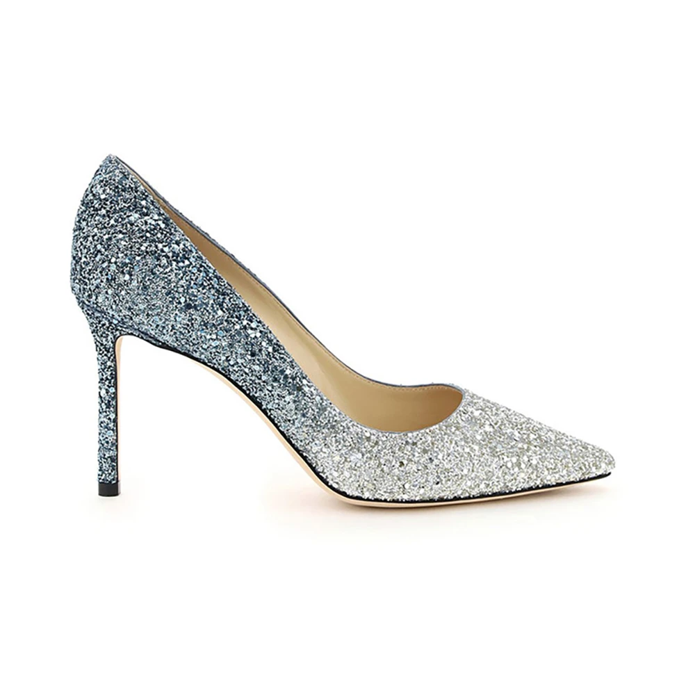 商品Jimmy Choo|JIMMY CHOO 女士闪光蓝色渐变高跟鞋 ROMY85-VXB-SILVER-DUSKBLUE,价格¥2990,第1张图片