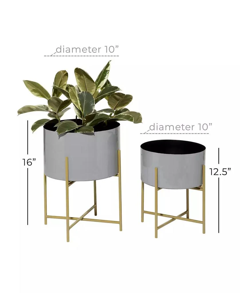 商品Rosemary Lane|Set of 2 Grey Metal Contemporary Planter, 12.5" x 16",价格¥534,第4张图片详细描述