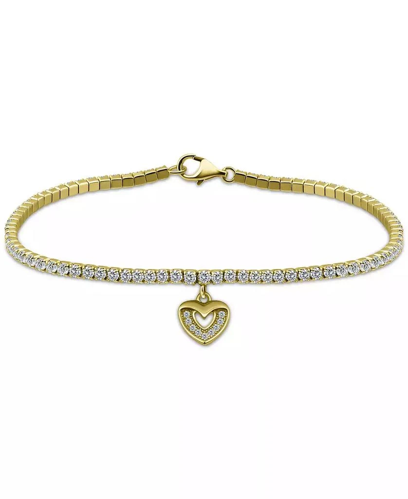 商品Giani Bernini|Cubic Zirconia Heart Charm Tennis Bracelet in 18k Gold-Plated Sterling Silver, Created for Macy's,价格¥334,第1张图片