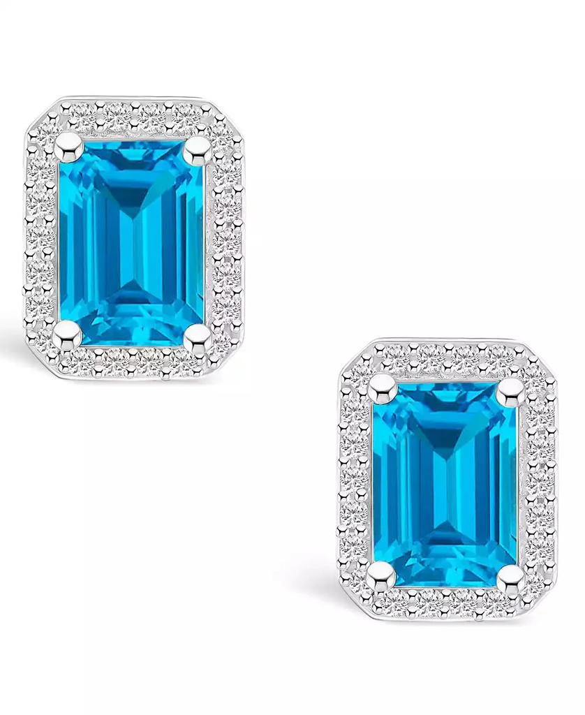 商品Macy's|Blue Topaz (2-3/5 ct. t.w.) and Lab Grown Sapphire (1/4 ct. t.w.) Halo Studs in 10K White Gold,价格¥2901,第3张图片详细描述