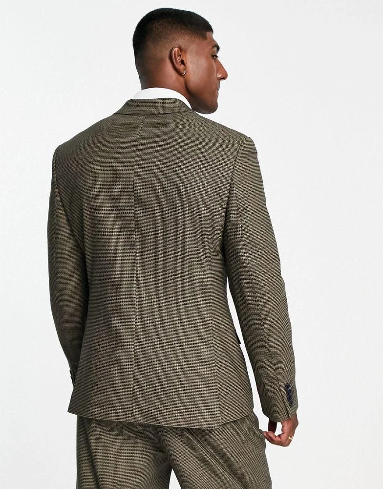 商品ASOS|ASOS DESIGN skinny double breasted suit jacket in khaki green texture,价格¥591,第4张图片详细描述