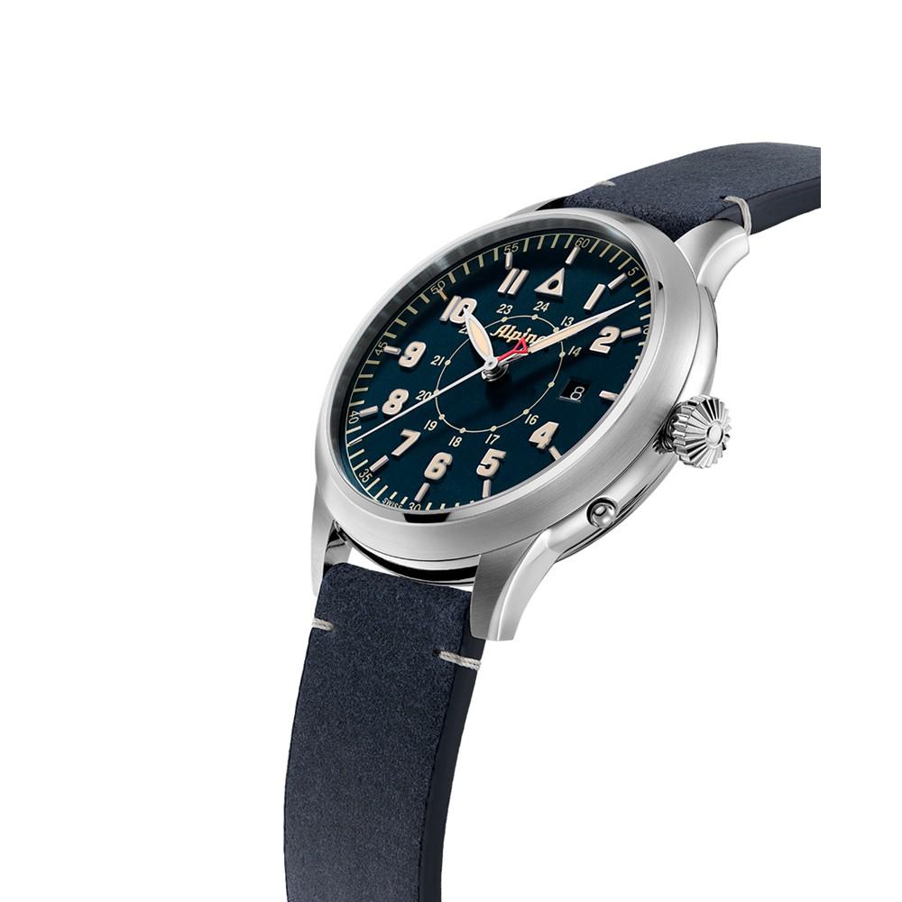 Men's Swiss Automatic Startimer Pilot Blue Leather Strap Watch 44mm商品第2张图片规格展示