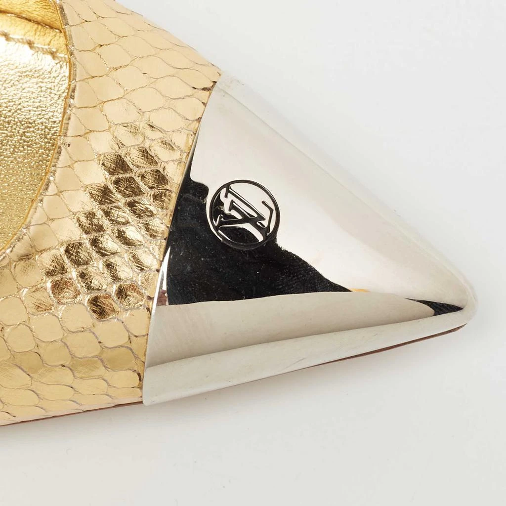Louis Vuitton Metallic Gold Python Embossed Leather Metal Cap Toe Merry Go Round Pumps Size 36 商品
