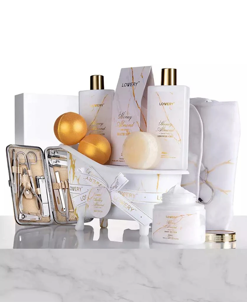 商品Lovery|Home Spa Body Care Gift Set, Honey Almond Self Care Kit, Stress Relief Gifts, Bath and Body Kit, 31 Piece,价格¥544,第1张图片
