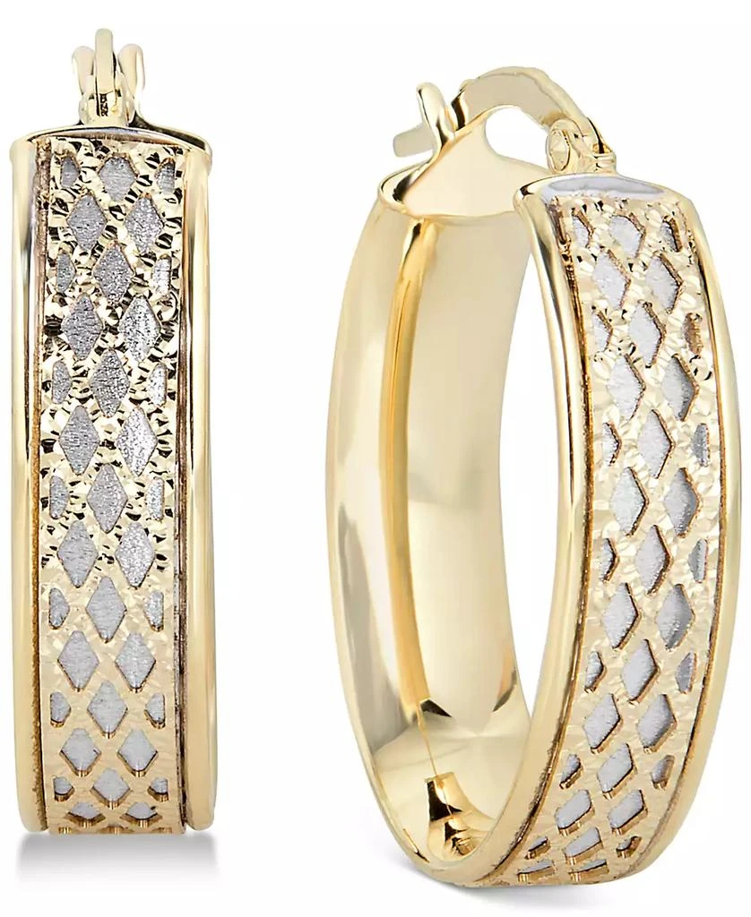 商品Italian Gold|Lattice-Design Oval Hoop Earrings in 14k White Gold and 14k Gold,价格¥4188,第1张图片