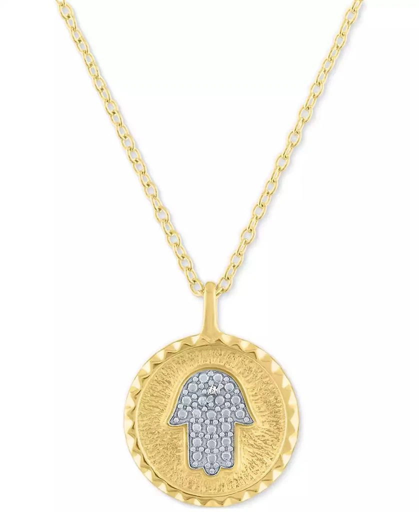 商品Macy's|Diamond Accent Hamsa Hand Pendant Necklace in 14k Gold-Plated Sterling Silver, 16" + 2" extender,价格¥745,第1张图片