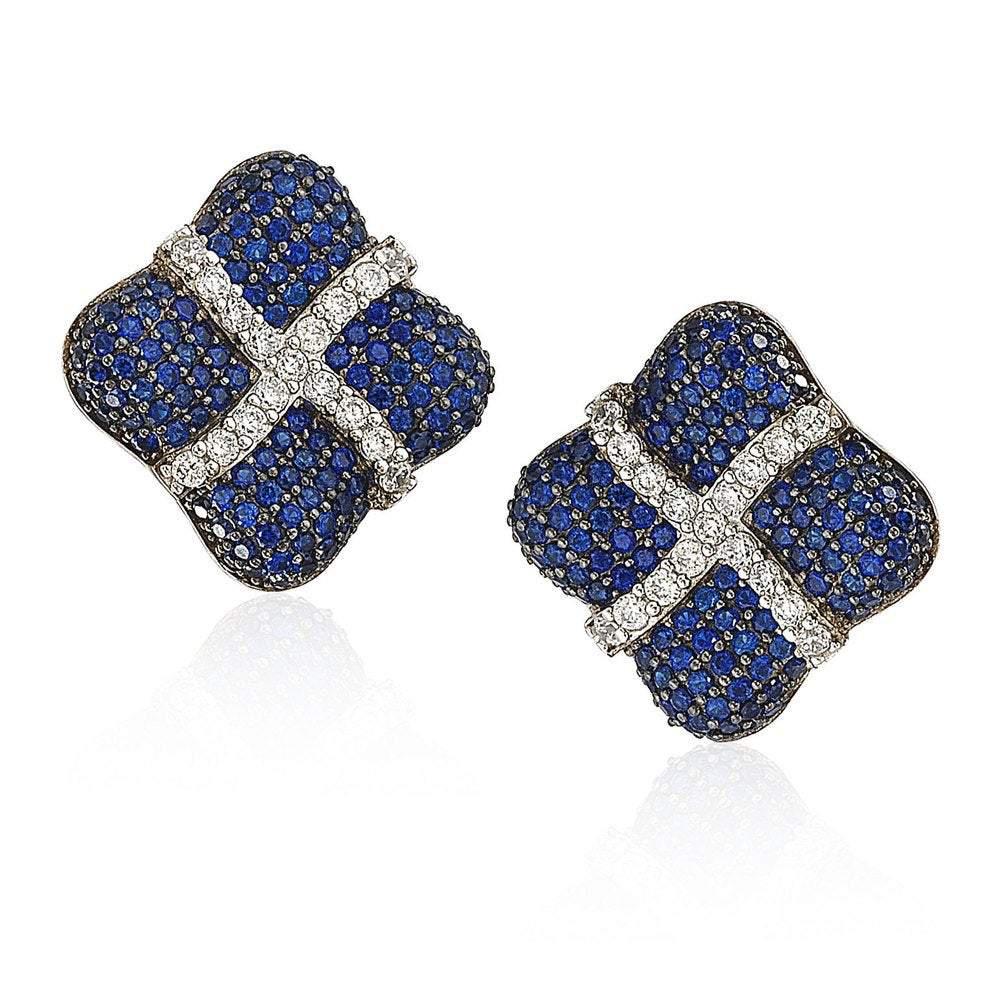 Suzy Levian Sterling Silver Blue and White Sapphire Wrapped Cushion Earrings商品第3张图片规格展示