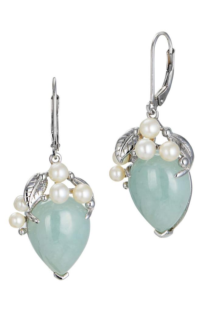 Sterling Silver Jade & 5-5.5mm Freshwater Pearl Wrap Earrings商品第1张图片规格展示