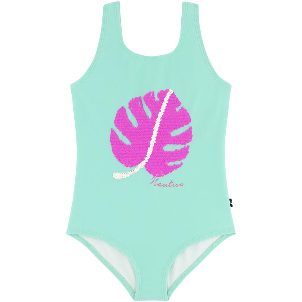 Nautica Little Girls' Palm Leaf Flip Sequin One-Piece (4-7)商品第1张图片规格展示