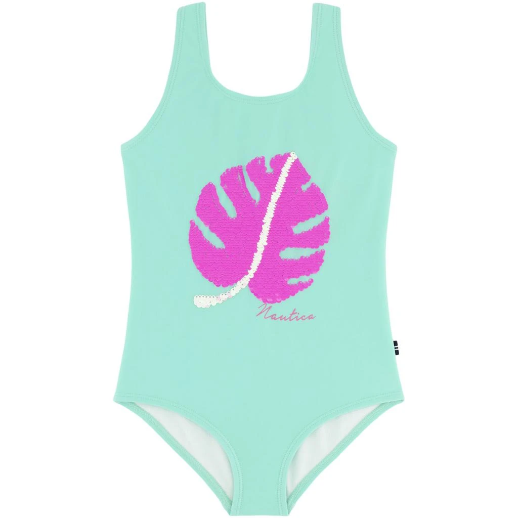 商品Nautica|Nautica Little Girls' Palm Leaf Flip Sequin One-Piece (4-7),价格¥104,第1张图片