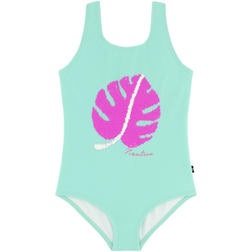 商品Nautica|Nautica Little Girls' Palm Leaf Flip Sequin One-Piece (4-7),价格¥94,第1张图片