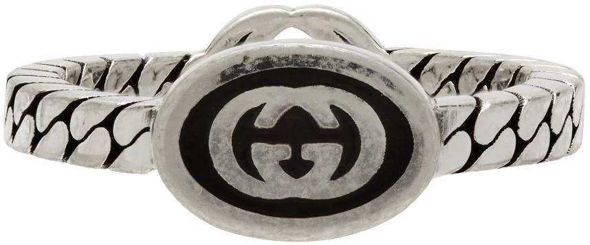 商品Gucci|Silver & Black Small Interlocking G Ring,价格¥2268,第4张图片详细描述
