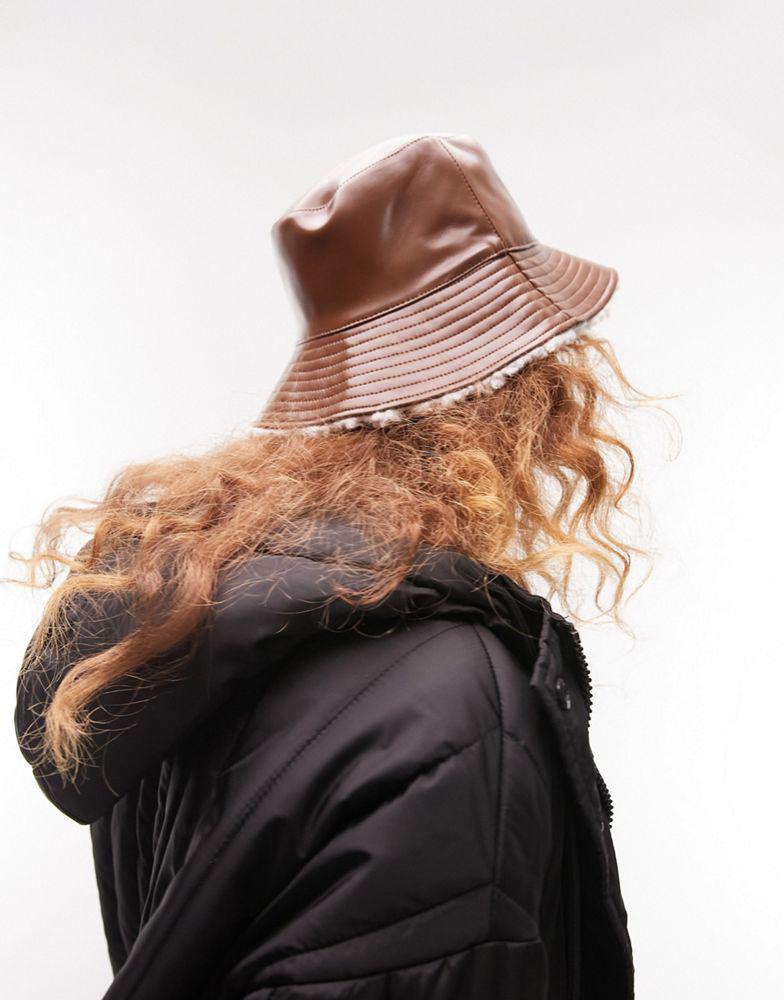 Topshop pu bucket hat in chocolate商品第3张图片规格展示