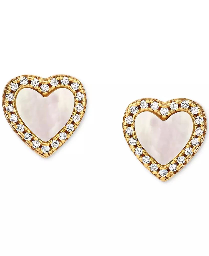 商品Giani Bernini|Mother of Pearl & Cubic Zirconia Heart Stud Earrings in 18k Gold-Plated Sterling Silver, Created for Macy's,价格¥195,第3张图片详细描述