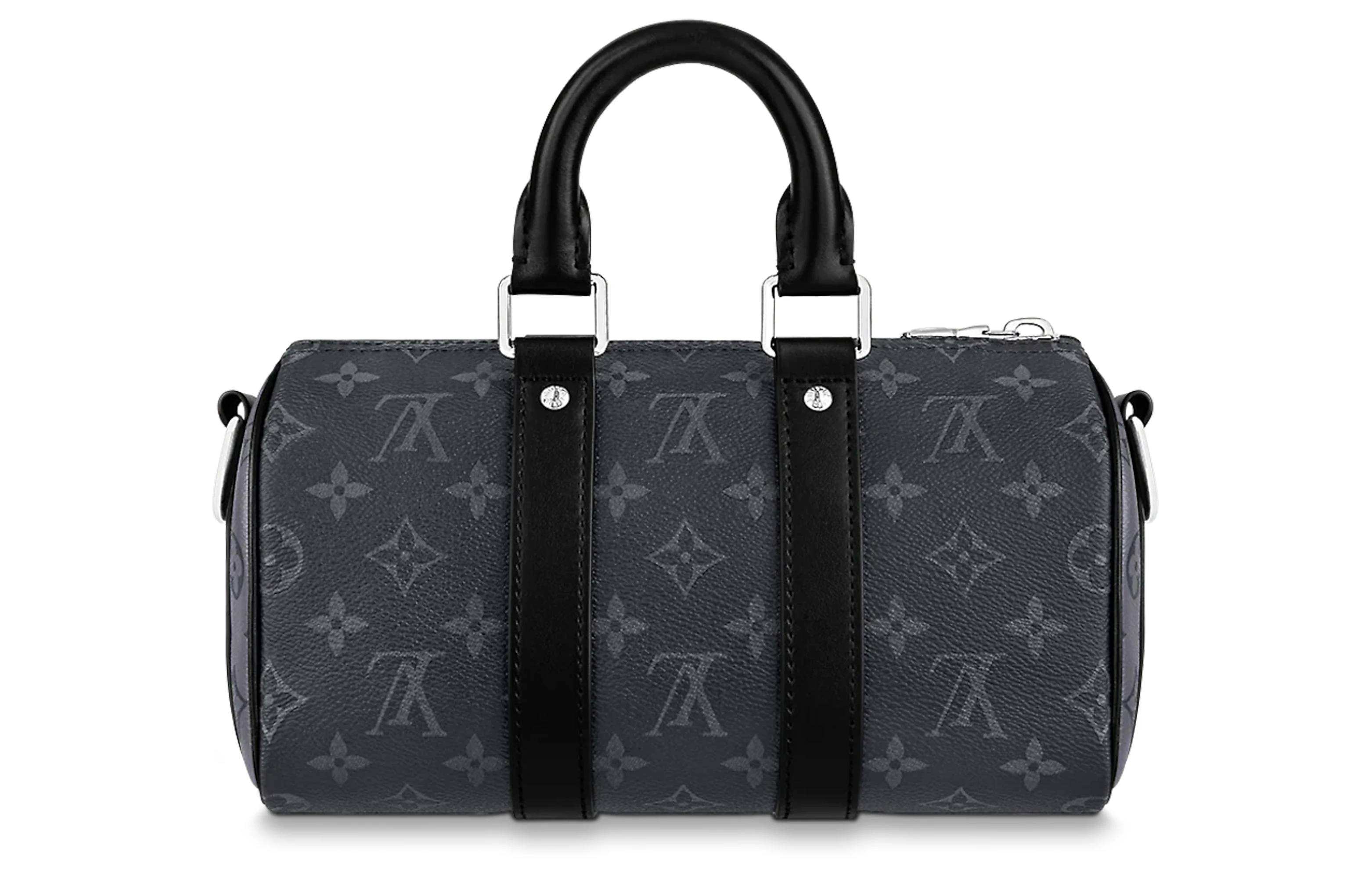 商品[国内直发] Louis Vuitton|keepall 25 金属件黑武士老花可调节肩带 涂层帆布牛皮革饰边 手提单肩斜挎包 常规 男款 黑色/灰色,价格¥20594,第3张图片详细描述