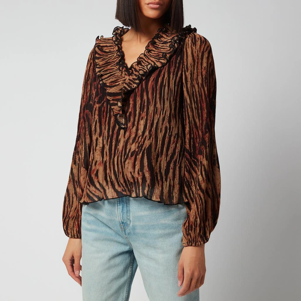 商品Ganni|Ganni Women's Pleated Georgette Blouse - Tigers Eye,价格¥308,第1张图片