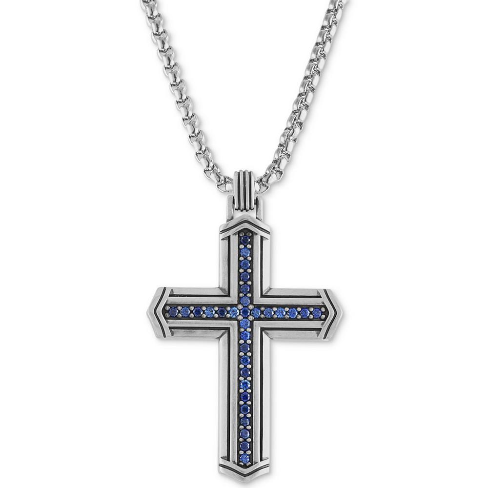 商品Esquire Men's Jewelry|Sapphire Cross 22" Pendant Necklace (5/8 ct. t.w.) in Sterling Silver, Created for Macy's,价格¥2716,第1张图片