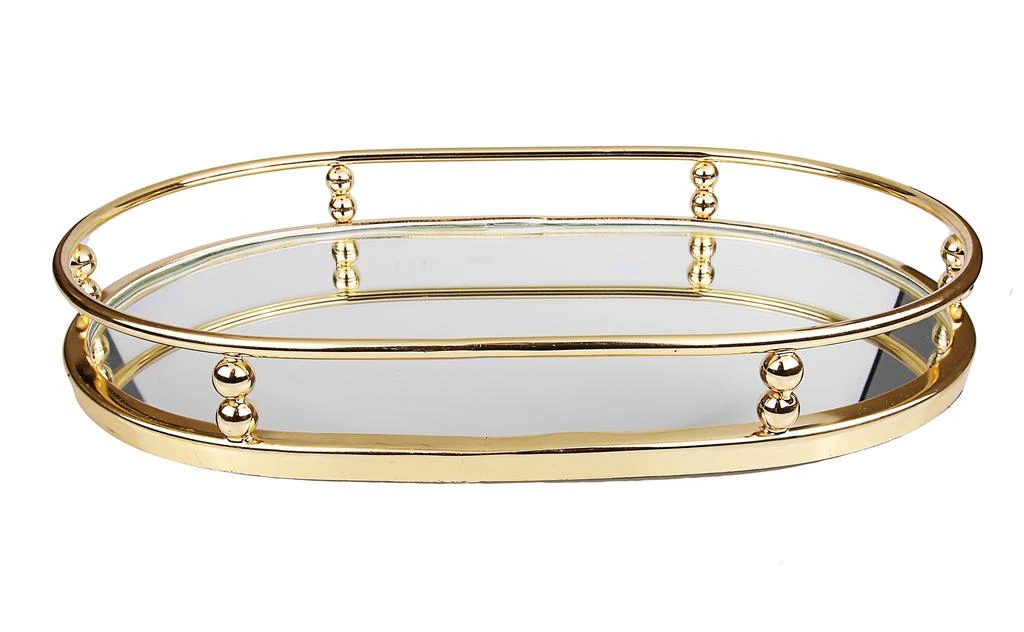 商品Classic Touch Decor|Gold Oval Mirror Tray - 16"L X 10.25"W X 2"H,价格¥655,第1张图片