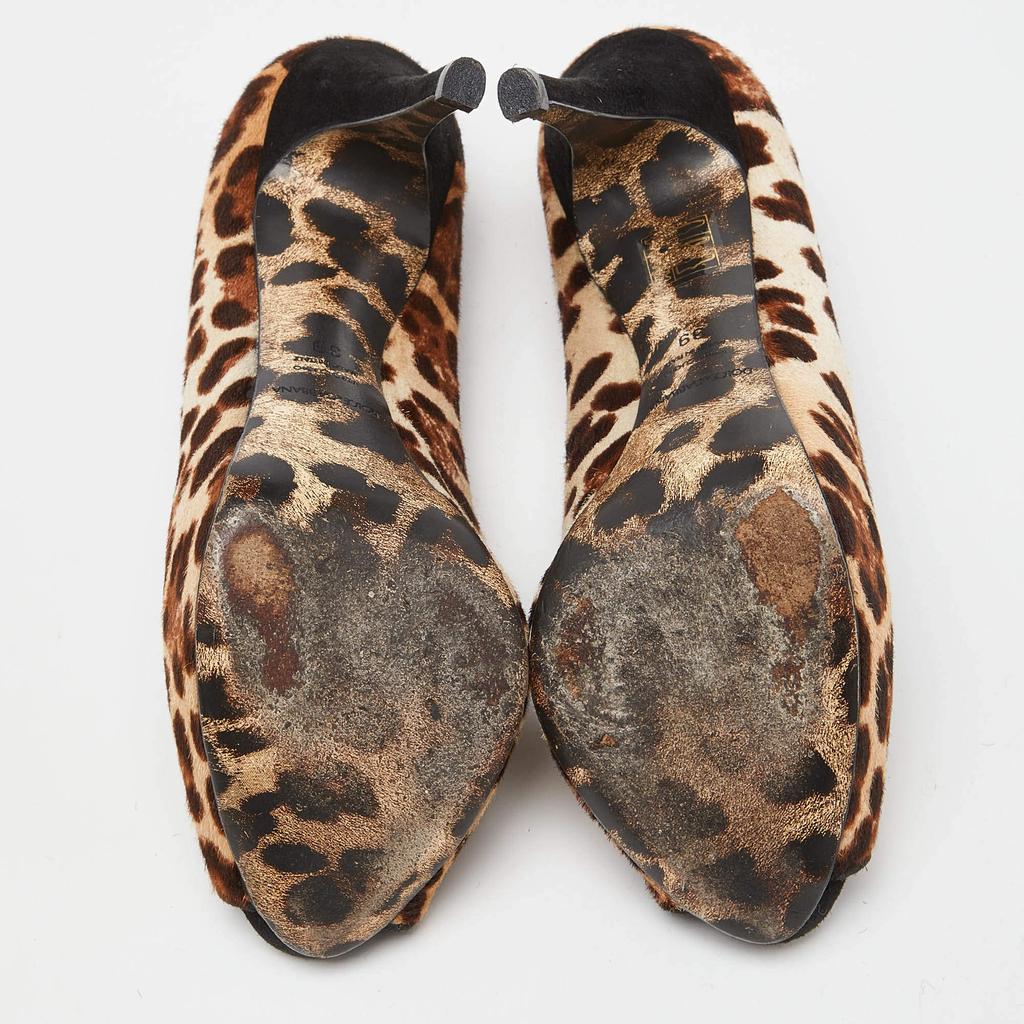 Shop Dolce & Gabbana Beige/Brown Leopard Print Calfhair Peep