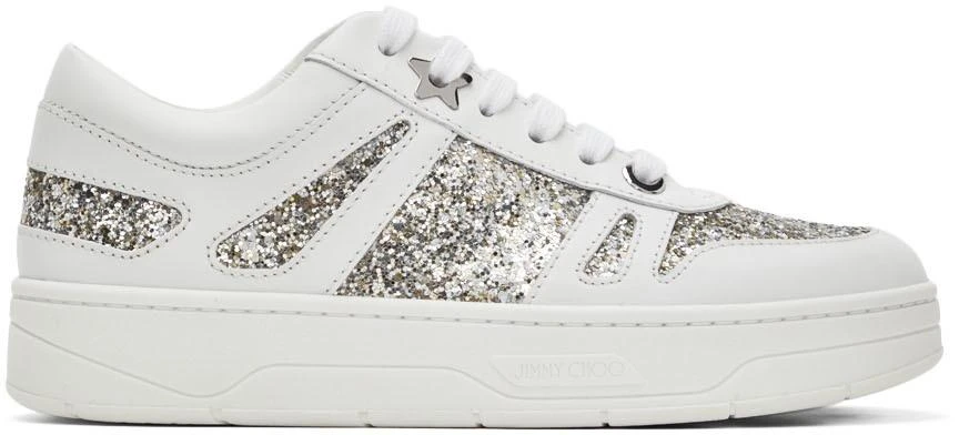 商品Jimmy Choo|White & Silver Calfskin Hawaii/F Sneakers,价格¥1422,第1张图片