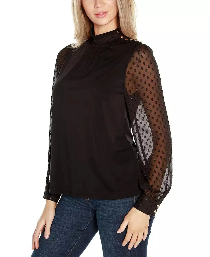 商品Belldini|Women's Black Label Clip-Dot Chiffon Sleeve Knit Blouse,价格¥660,第3张图片详细描述