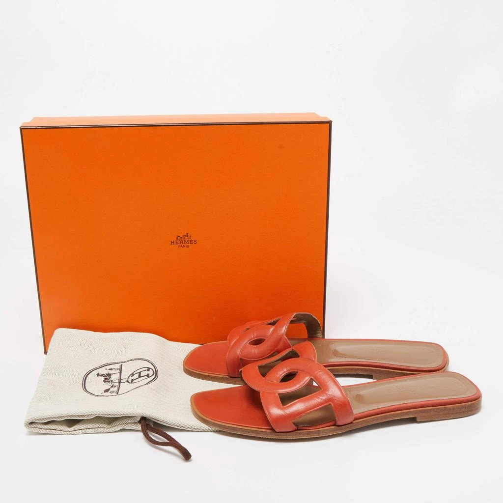 Hermes Orange Leather Omaha Flat Slides Size 39 商品