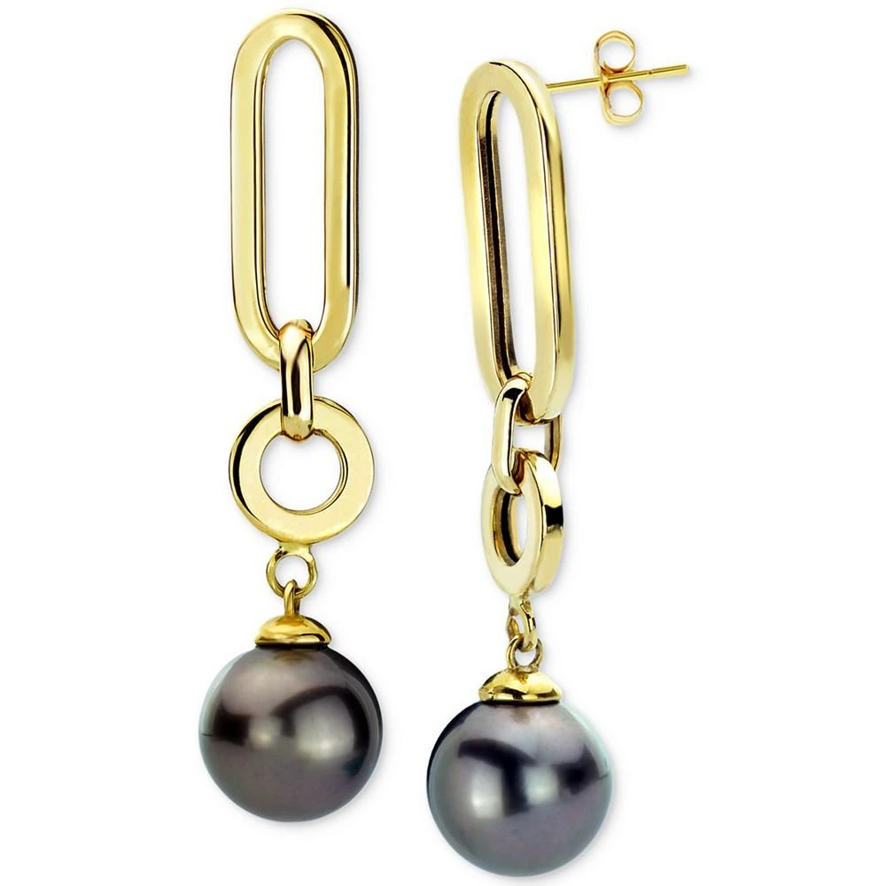 商品Macy's|Cultured Tahitian Pearl (9mm) Chain Drop Earrings in 14k Gold,价格¥12954,第2张图片详细描述