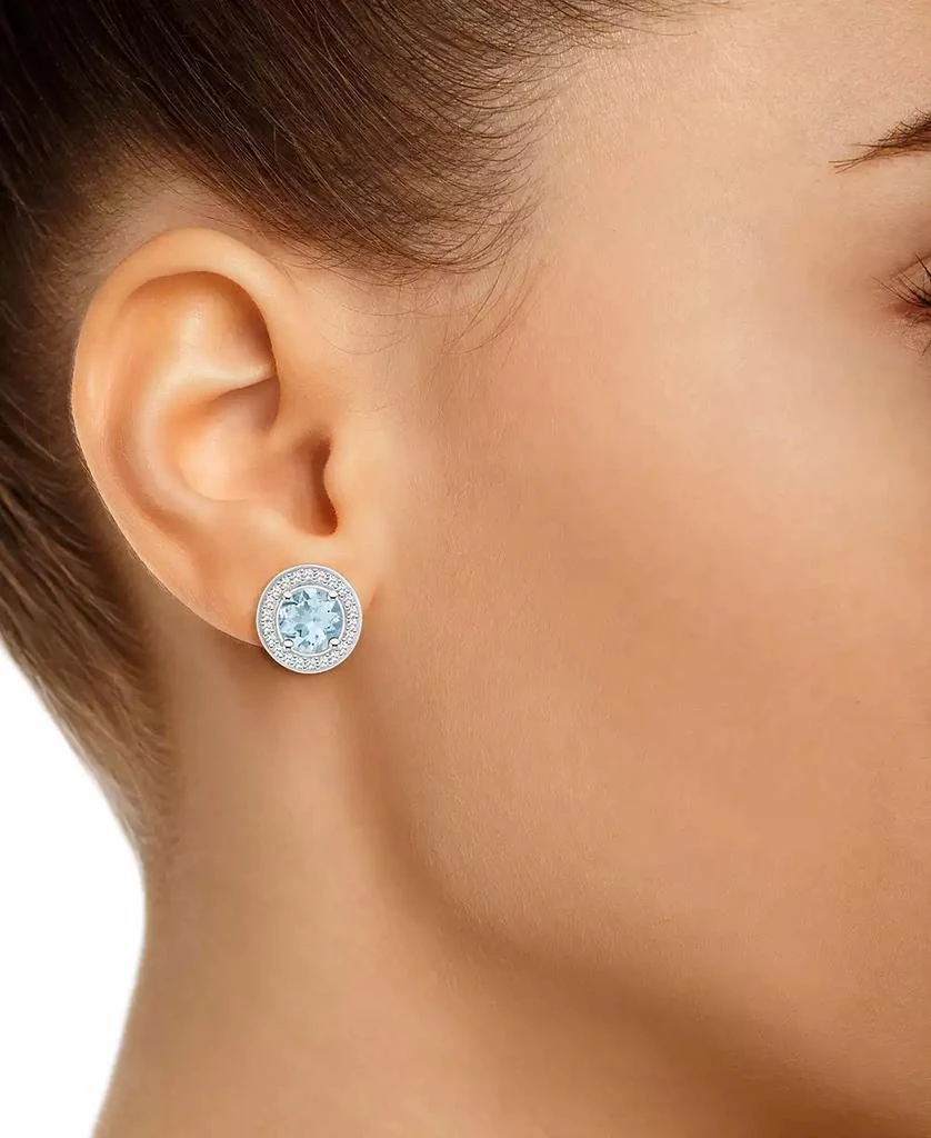 商品Macy's|Aquamarine (1-1/2 ct. t.w.) and Diamond (1/5 ct. t.w.) Halo Studs in Sterling Silver,价格¥1916,第2张图片详细描述