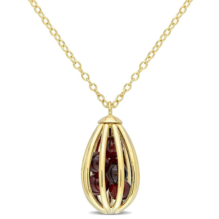 商品Amour|3 5/8 CT TGW Garnet Cage Pendant with Chain In Yellow Plated Sterling Silver,价格¥558,第1张图片