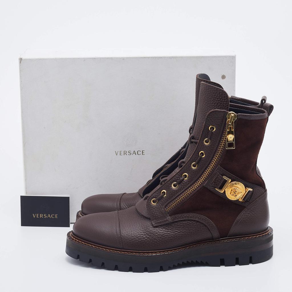 Versace Brown Leather And Suede Medusa Combat Boots Size 43商品第9张图片规格展示